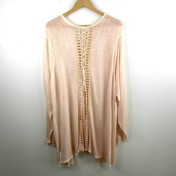 Torrid Cardigan Sweater Plus Size 5X Pink Knit Open Long Sleeve Lace Up Back - Picture 3 of 3